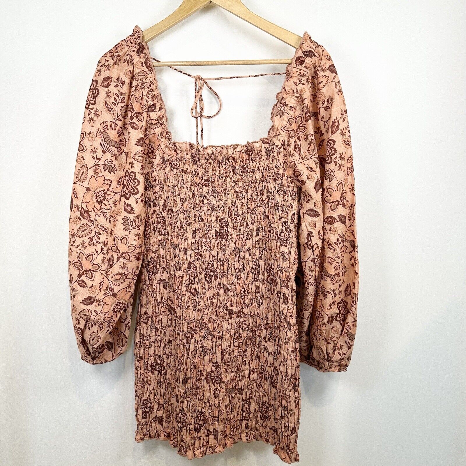 Free People Dress Womens Small Orange Nwt Smock It To Me Mini Boho Cowgirl Puff